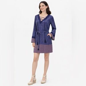 Chic Navy and Pink Geometric Dress